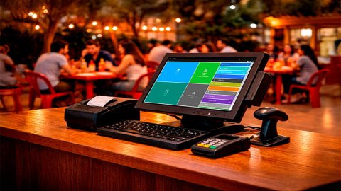 Operador utilizando sistema de automação comercial no caixa